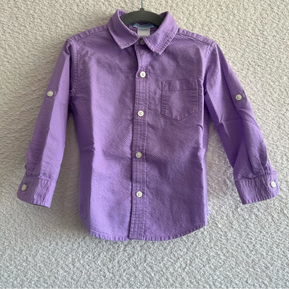 Janie And Jack Toddler Boys Vintage Button Purple Dress Shirt Size 18-24 Months